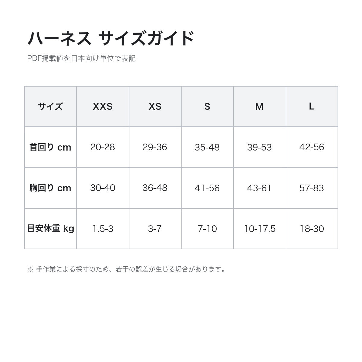 【Aiwo】ツイード調 ペットハーネス - サイズガイド