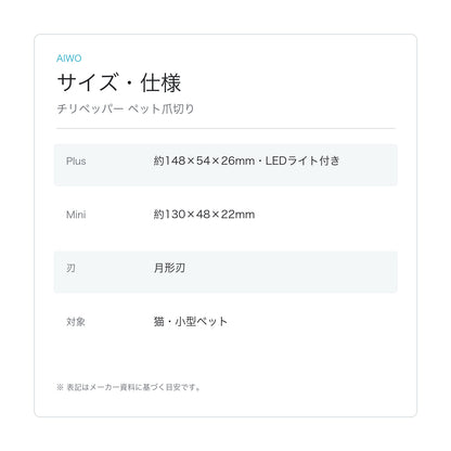 【Aiwo】チリペッパー ペット爪切り サイズ・仕様