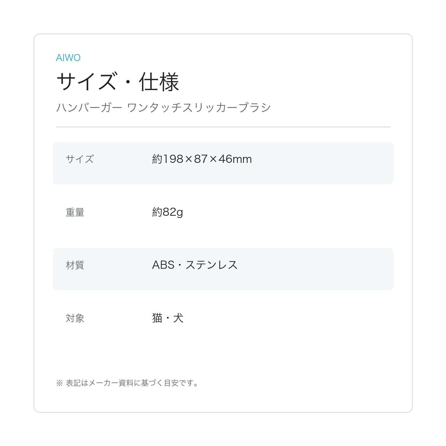 【Aiwo】ハンバーガー ワンタッチスリッカーブラシ サイズ・仕様