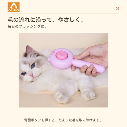 猫の体をピギー スリッカーブラシでとかす様子