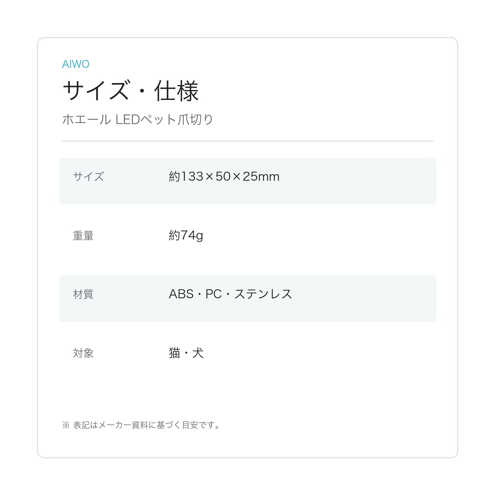 【Aiwo】ホエール LEDペット爪切り サイズ・仕様