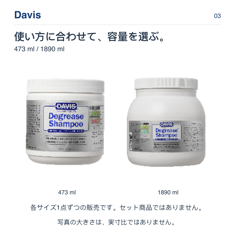 Davis 使い方に合わせて、容量を選ぶ。 473 ml / 1890 ml